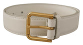Dolce & Gabbana White Calf Leather Gold Tone Logo Metal Buckle Belt -   -  Dolce & Gabbana.